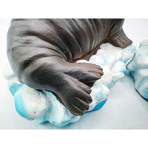 Seal Figurines On Ice Floe Base 4.5 Inch Resin Brown Arctic Animal Set of 2 - Picture 11 of 16